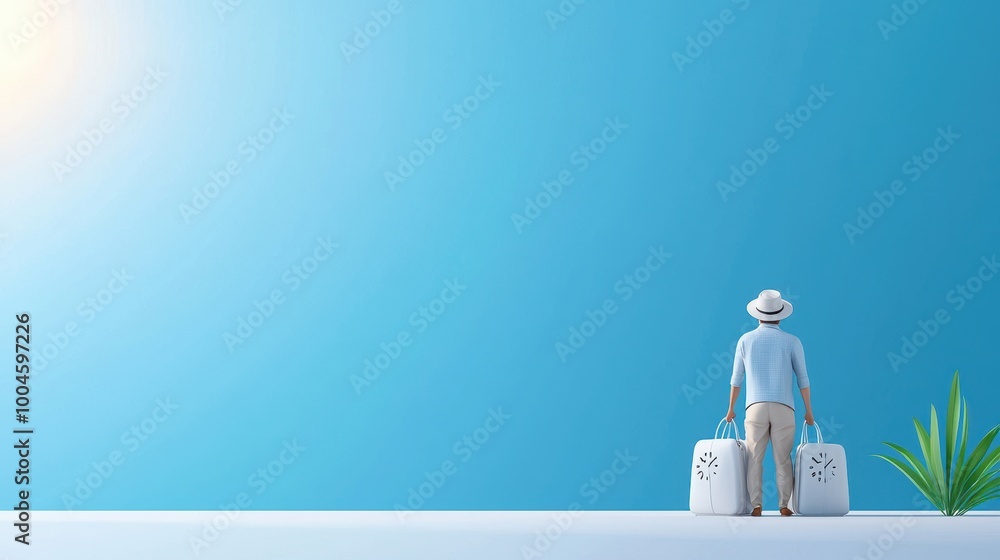 Obraz premium Person with bags against a blue background