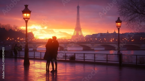 A romantic moment captured in the heart of Europe, as love blossoms between a couple in the enchanting city of Paris, where every corner tells a story of passion and romance.
