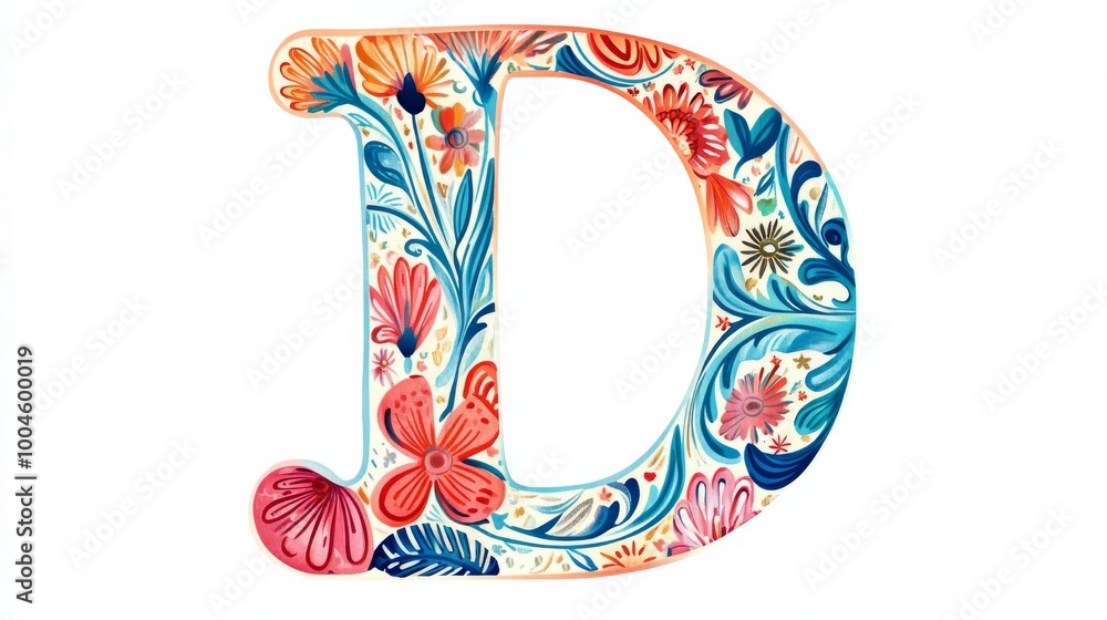 Letter d featuring colorful flowers and plants illustration Letter d featuring colorful flowers and plants illustration