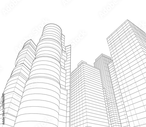Modern architecture, city buildings 3d illustration
