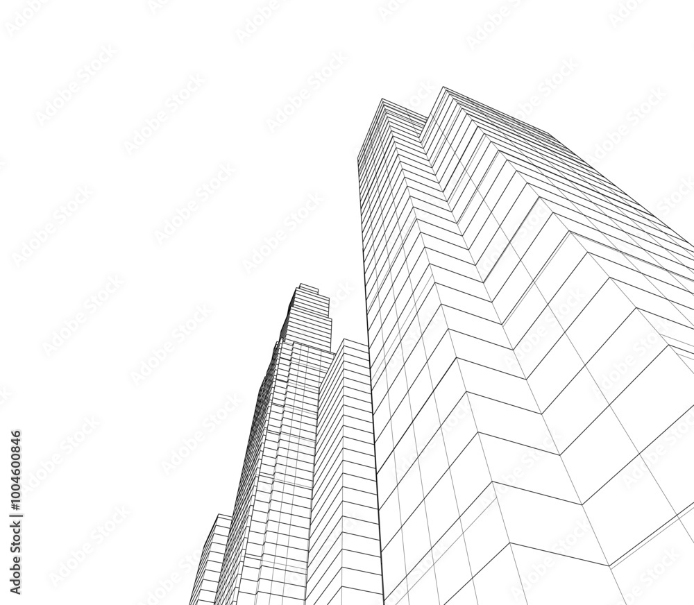 Fototapeta premium Modern architecture, city buildings 3d illustration