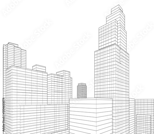 Modern architecture, city buildings 3d illustration