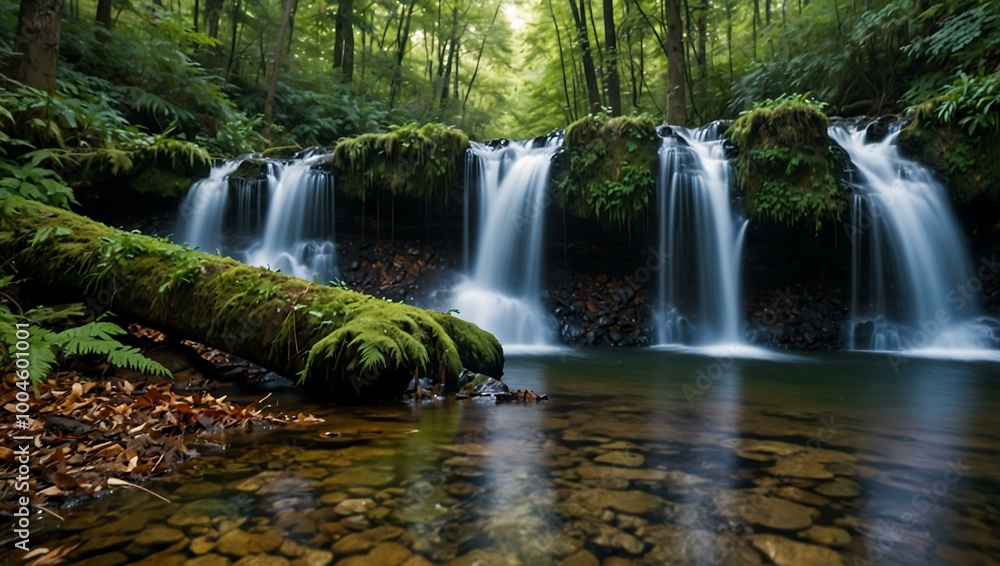 A waterfall nestled in the forest. A waterfall nestled in the forest.