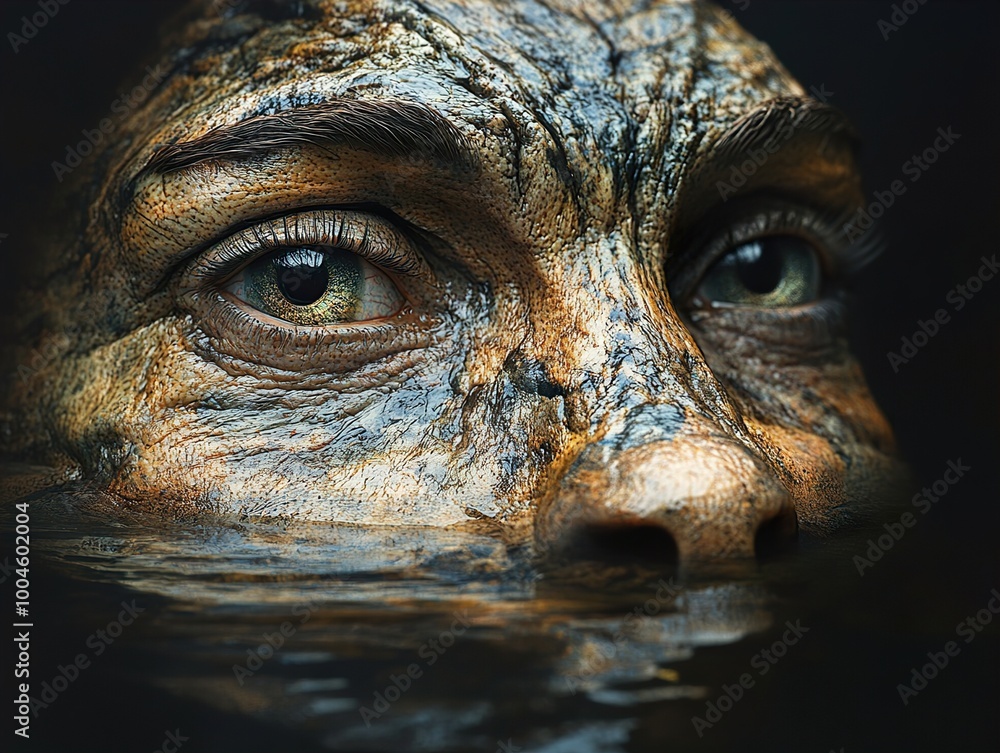 Close-up Portrait of a Face Emerging from Water Close-up Portrait of a Face Emerging from Water