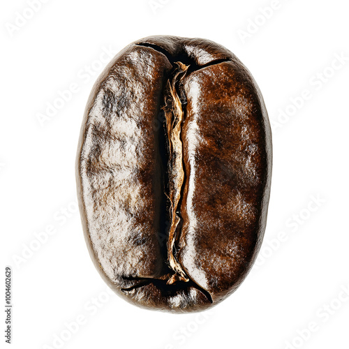 Coffee bean isolated on transparent background. Top view. Png format