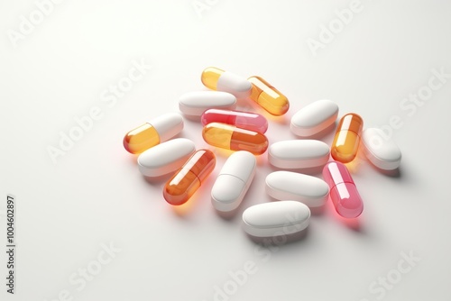 Capsule pill white background medication.