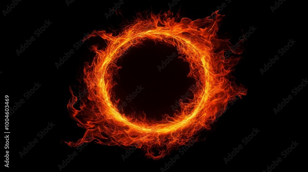 Fototapeta premium Ring of fire burning on black background