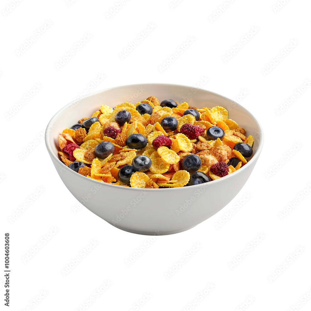 A Bowl of Cereal with Blueberries and Raspberries A Bowl of Cereal with Blueberries and Raspberries