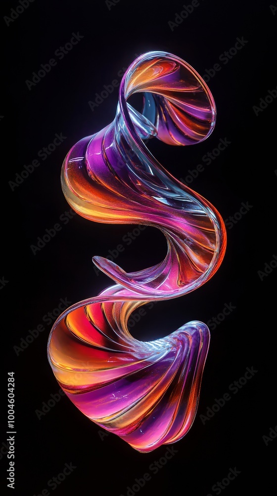 Fototapeta premium Colorful abstract shape swirling on black background
