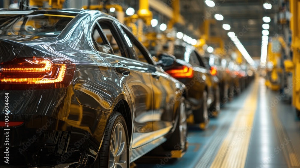 A close-up of a car on an assembly line. The photo shows the process of car manufacturing, highlighting automation and production. A close-up of a car on an assembly line. The photo shows the process of car manufacturing, highlighting automation and production.