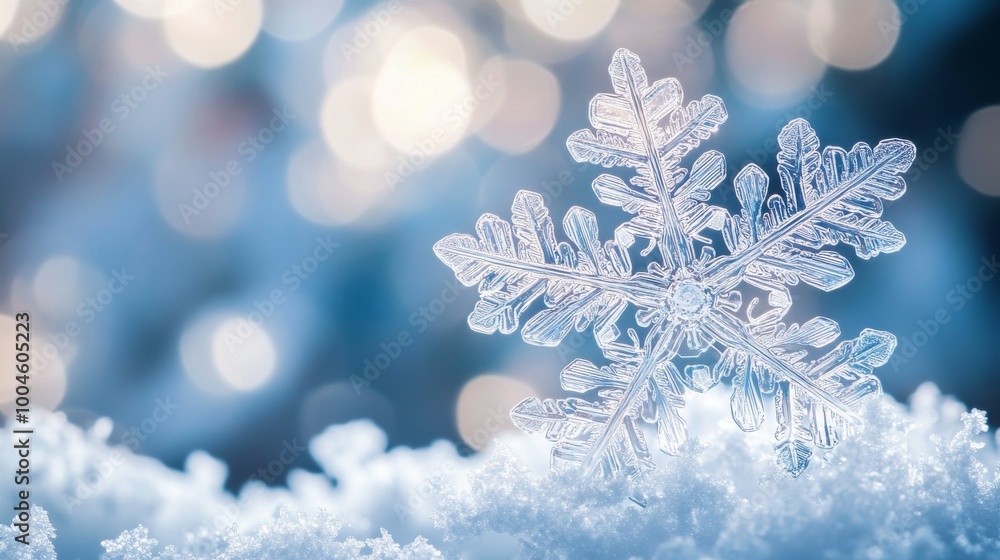 Close-up of a snowflake on snow Close-up of a snowflake on snow