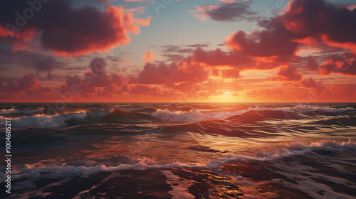 Breathtaking sunrise over the tranquil sea, illuminating the horizon with vibrant colors and creating a serene atmosphere for morning reflection m.