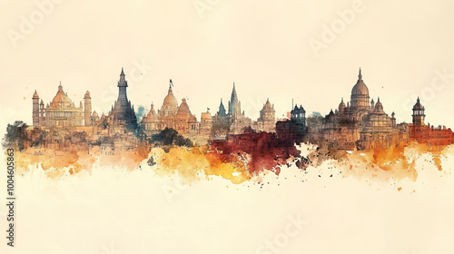 Vadodara, India, color pen pencil hand-drawn effect drawing illustration for travel poster, card, wallpaper, backdrop or banner. Modern, clear, artistic and simple