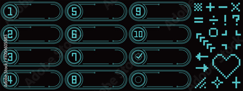 サイバーパンクなフレームと装飾セット　ブルー