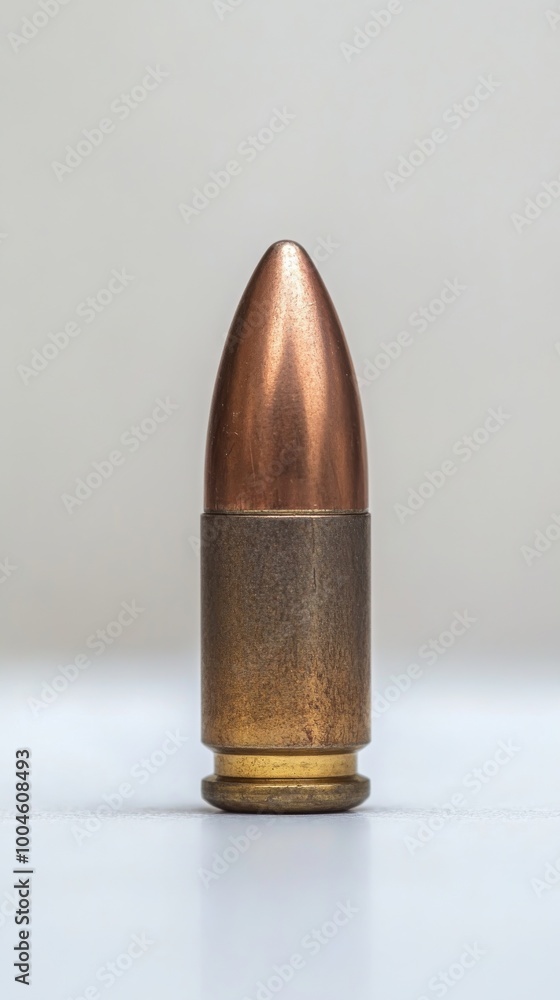 Single bullet standing upright on white background Single bullet standing upright on white background