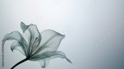 a delicate bud made of fabric in gray gradient tones. place for text, greetings