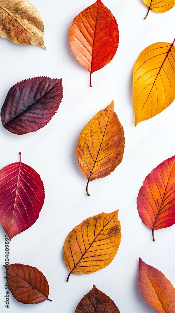 Obraz premium Colorful autumn leaves pattern on white background