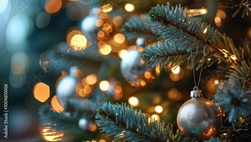 Wallpaper Mural A Christmas background made of a shiny Christmas tree with balls and a place to copy text. Torontodigital.ca