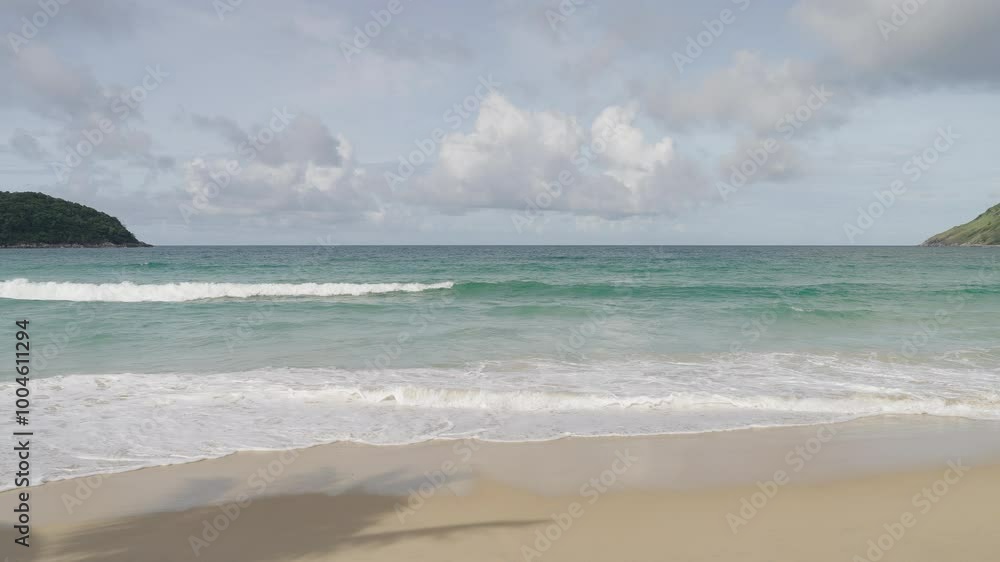 seascape waves on the beach summer. pamorama beach blue sky cloudy tropical island. copy space no people. seascape waves on the beach summer. pamorama beach blue sky cloudy tropical island. copy space no people.