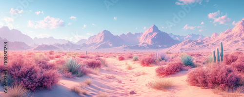 Arizona desert, cacti and mountains in the background, cinematic, vintage style, pastel color palette, ultra-realistic, hyper-detailed, cinematic shot.