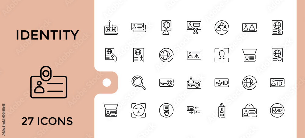 Identity line icon set with editable stroke. Verification icons collection. Outline Vector illustration, Pixel perfect. Identity line icon set with editable stroke. Verification icons collection. Outline Vector illustration, Pixel perfect.