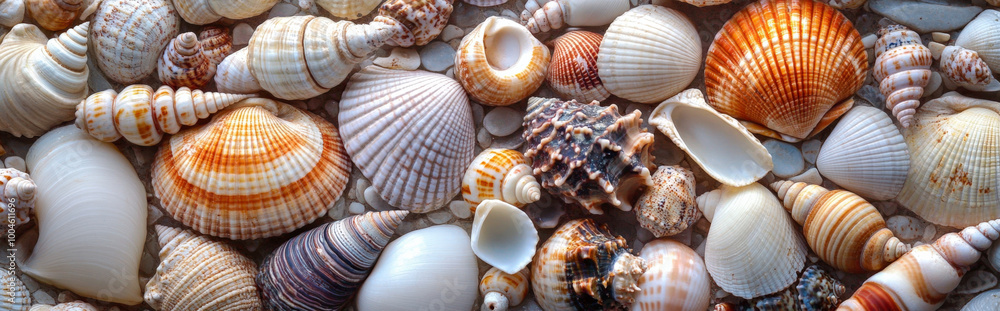 collection of different seashells in a mosaic pattern collection of different seashells in a mosaic pattern