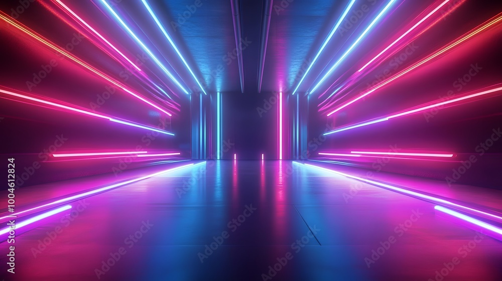custom made wallpaper toronto digitalAbstraction with rays and neon. Futuristic empty stage, generative ai