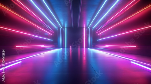 Wallpaper Mural Abstraction with rays and neon. Futuristic empty stage, generative ai Torontodigital.ca