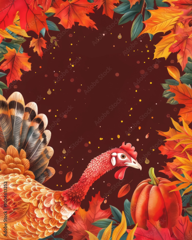Thanksgiving Turkey with Vibrant Autumn Leaves Thanksgiving Turkey with Vibrant Autumn Leaves