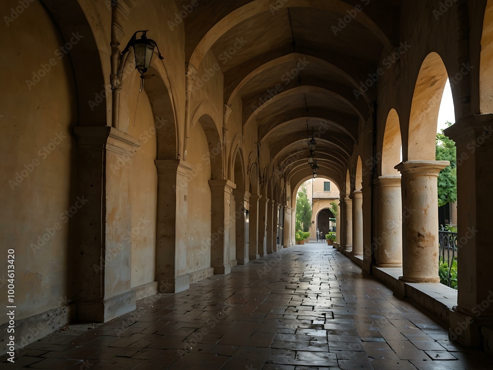Arched passageway in an Italian courtyard. Arched passageway in an Italian courtyard.