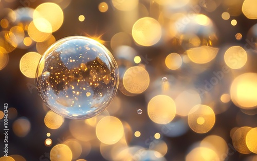 Fototapeta Naklejka Na Ścianę i Meble -  Soap bubbles wrapped in sparkling golden light, generative ai