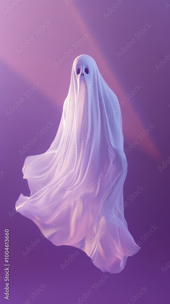 White ghost floating on a purple background White ghost floating on a purple background