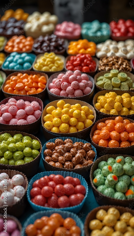 Assorted candies displayed at a city market. Assorted candies displayed at a city market.