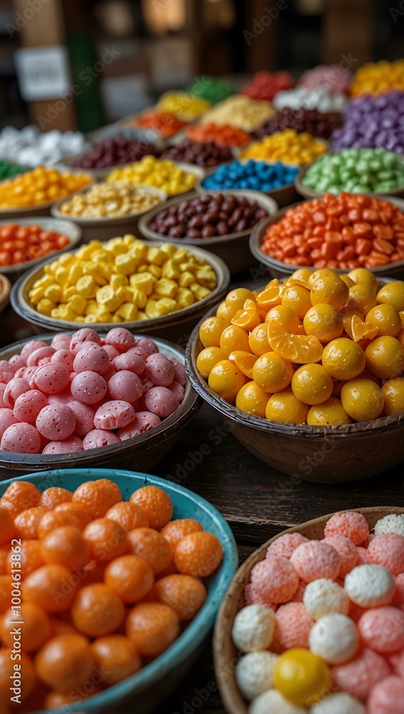 Assorted candies displayed at a city market. Assorted candies displayed at a city market.