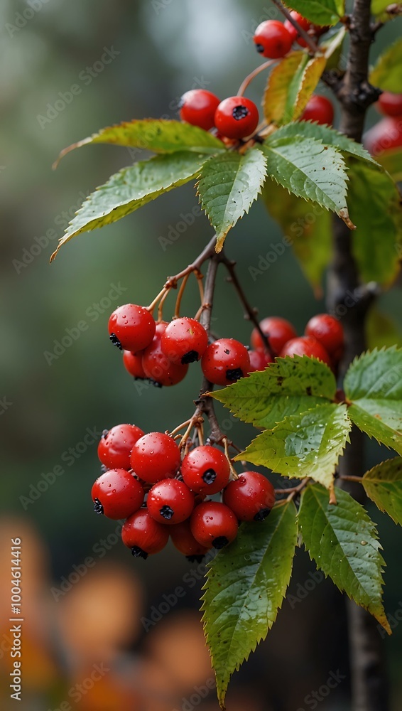 Autumn branch with red berries. Autumn branch with red berries.