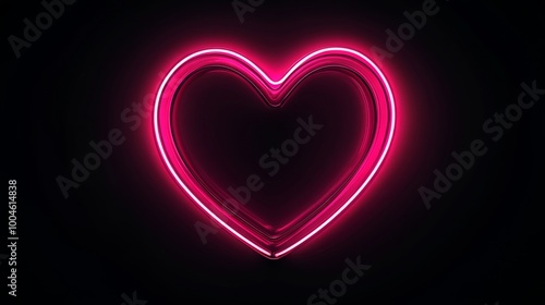 Pink neon heart glowing on black background