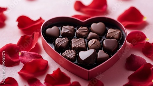 Heart shaped box overflowing with chocolates for valentine's day