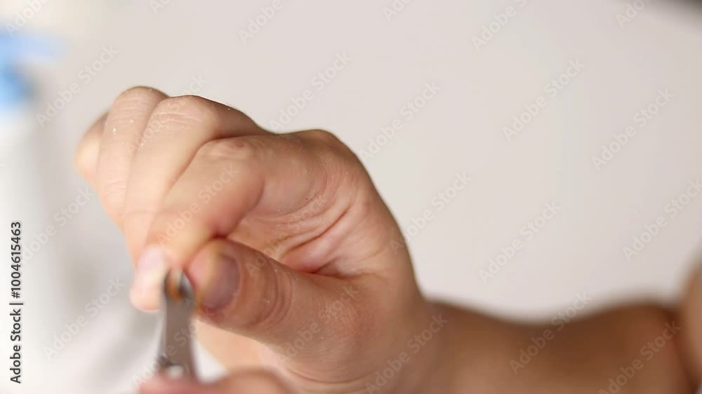 Close up of woman removing cuticles from fingers with tweezers, natural manicure Close up of woman removing cuticles from fingers with tweezers, natural manicure