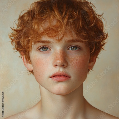 Portrait of a Young Boy with Red Hair and Green Eyes