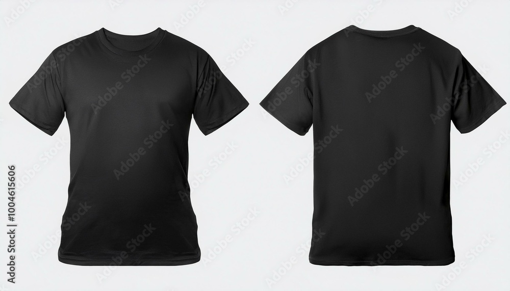 Blank black tshirt front and back isolated on white. Mock up template for design and print Blank black tshirt front and back isolated on white. Mock up template for design and print