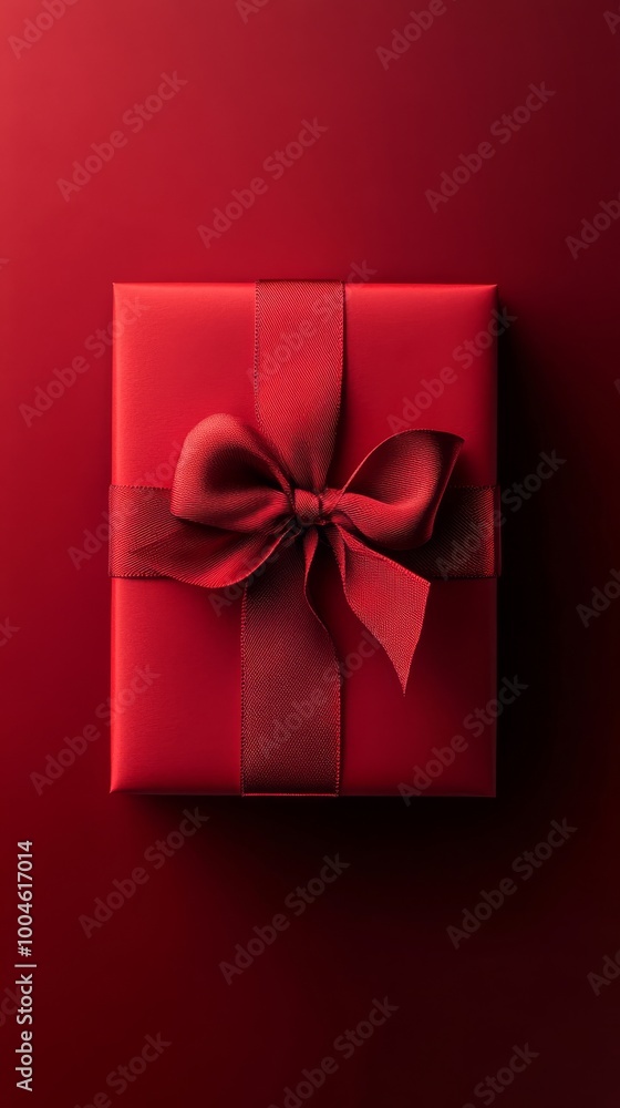 Elegant red gift box with matching ribbon on red background Elegant red gift box with matching ribbon on red background