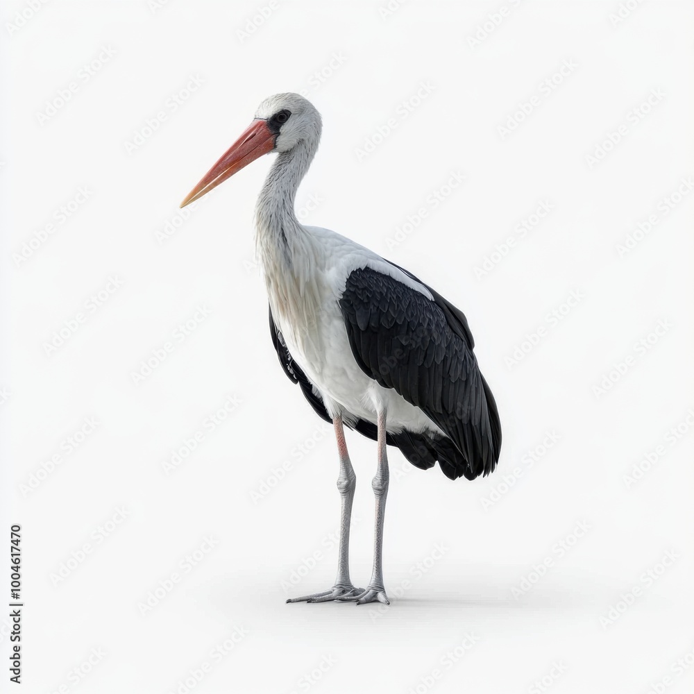 Elegant Stork Standing on White Background Elegant Stork Standing on White Background
