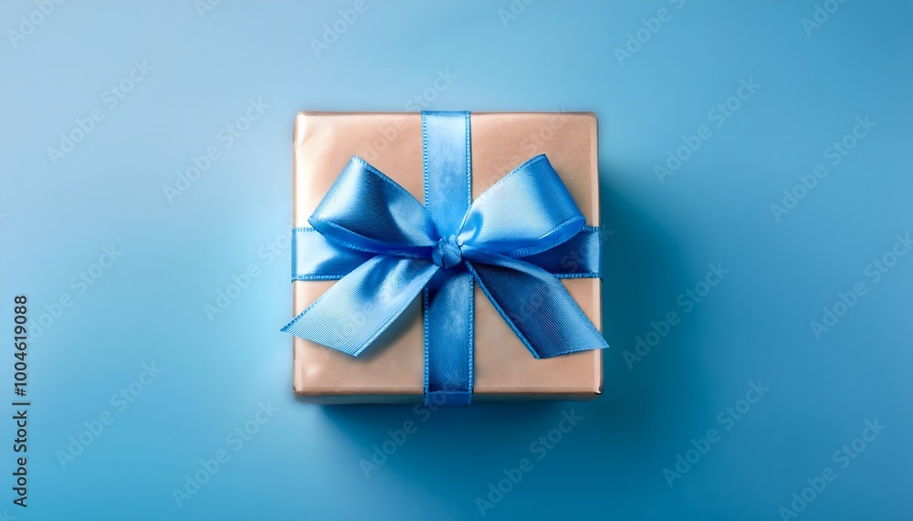 Small Gift Box with Silver Ribbon on Blue Small Gift Box with Silver Ribbon on Blue
