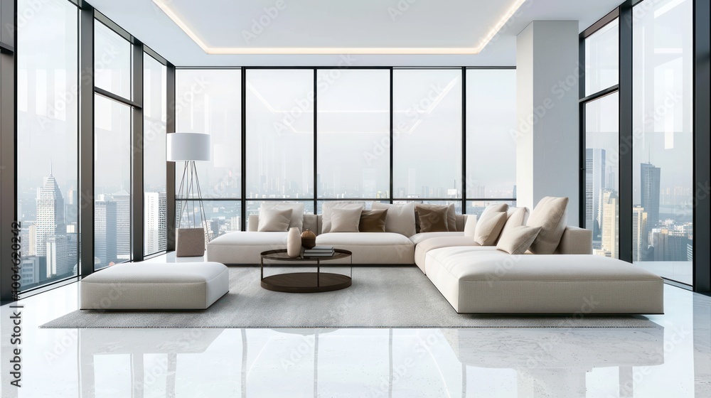 Modern Living Room with City View Modern Living Room with City View