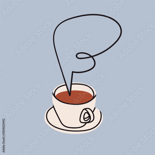 Cup or mug with fresh hot tea or coffee. Hand drawn colorful Vector illustration. Isolated design element. Natural tasty drink, tea party, ceremony, hot healthy beverage, coffee shop, menu concept