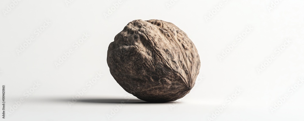 Single walnut casting shadow on white background Single walnut casting shadow on white background