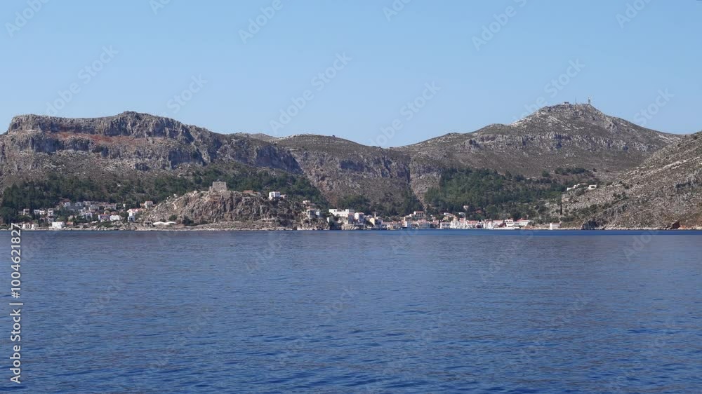 Panoramic view of Kastellorizo island from the Mediterranean, Dodekanisos, Greece Panoramic view of Kastellorizo island from the Mediterranean, Dodekanisos, Greece