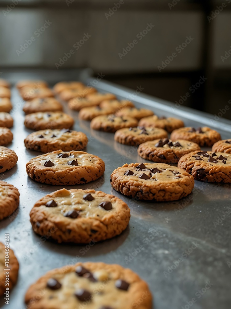 Busy cookie production facility highlighting efficiency. Busy cookie production facility highlighting efficiency.