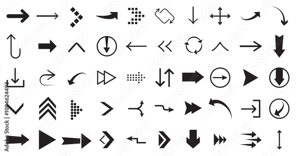 Black vector arrows collection. Arrow. Cursor. Arrow vector icon. Modern simple arrows. Collection different Arrows on flat style for web design or interface. Direction symbols - vector illustration Black vector arrows collection. Arrow. Cursor. Arrow vector icon. Modern simple arrows. Collection different Arrows on flat style for web design or interface. Direction symbols - vector illustration
