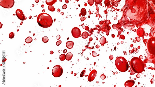 Floating and Flowing Red Blood Cells on White Background